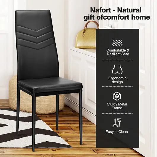 Costway Streamlined Set 4 High Back Dining Chairs PVC Leather and Non, Slip Feet Pads, KC54184BK