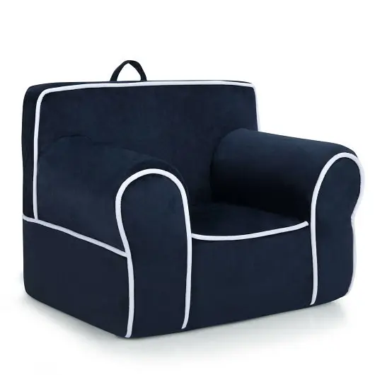 Costway Stylish Upholstered Kids Sofa Velvet Fabric and Sponge, Navy, HV10047NY