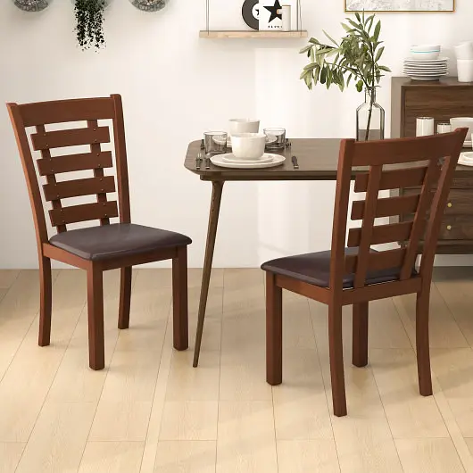 Costway Superior Wooden Dining Chairs Set 2 Upholstered Seat and Natural Rubber Wood Frame, Brown, KC56750BN