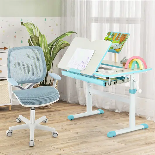 Costway Swivel Mesh Children Computer Chair Adjustable Height, Blue, HY10192BL
