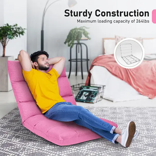 Costway Textured 14-Position Adjustable Folding Lazy Gaming Sofa, Pink, HW66636FS
