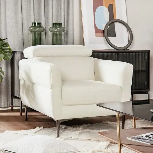 Costway Time-Tested Modern Upholstered Single Sofa Adjustable Headrest, Cream, HV10184WL-22WH