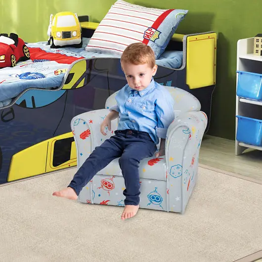 Costway Toddler Upholstered Armchair Solid Wooden Frame and High-density Sponge Filling, Slate Gray, HY10198
