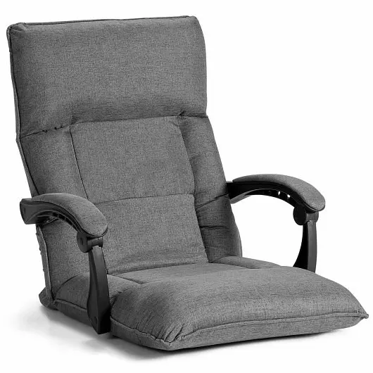 Costway Tool-Free 14-Position Adjusting Lazy Sofa Chair Waist Pillow and Armrests, Gray, HV10057GR