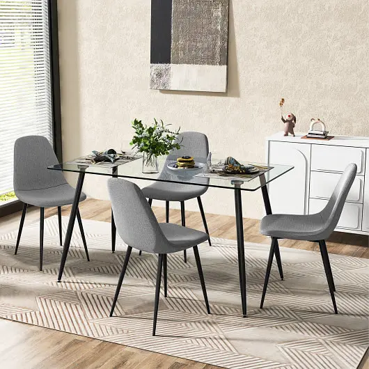 Costway Top-Quality Modern Glass Rectangular Dining Table Metal Legs, Black, KC53672BK+