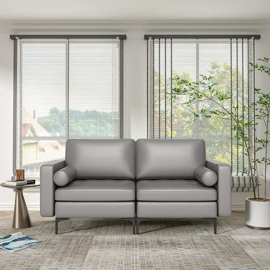 Costway Top-Tier Modern Loveseat Sofa 2 Strengthens and Side Storage Pocket, Light Gray, HV10310HS-+HV10310HS-B