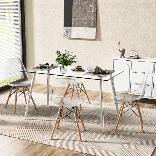 Costway Tough Modern Glass Rectangular Dining Table Metal Legs, Silver, KC53672SL+