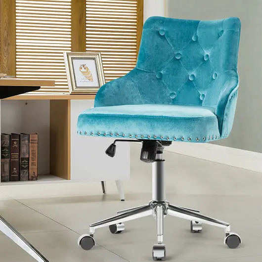 Costway Tufted Upholstered Swivel Computer Desk Chair Spiral Nailed Tri, Turquoise, HW65486TU