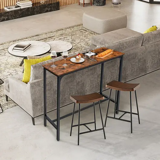 Costway Ultra-Strong 48 Inch Industrial Pub Dining Table Alloy Steel Frame, Rustic Brown, JV10596CF
