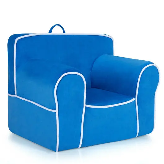 Costway Unique Upholstered Kids Sofa Velvet Fabric and Sponge, Blue, HV10047BL