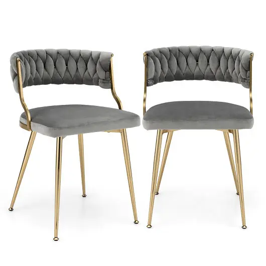 Costway Upholstered Dining Chairs Golden Metal Legs Living Room, Slate Gray, JV11200GR-2