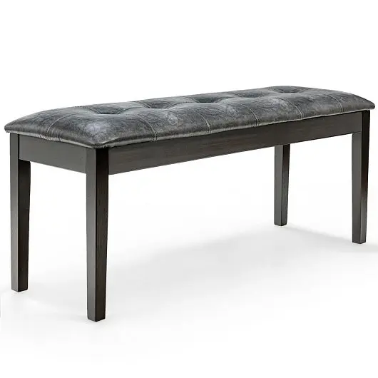 Costway Upholstered Dining Room PU Bench Solid Wood Button Tufted, Grey, JV10027GR