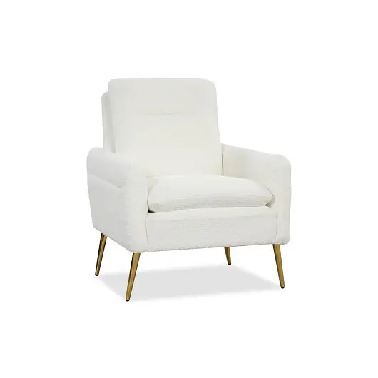 Costway Upholstered Sherpa Modern Accent Armchair Living Room, White, HV10489WH