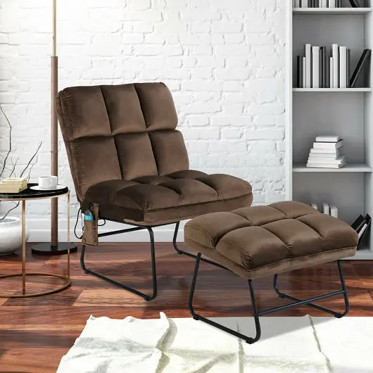 Costway Velvet Massage Recliners Ottoman Remote Regulation and Side Pocket, Tan, HW62369BN