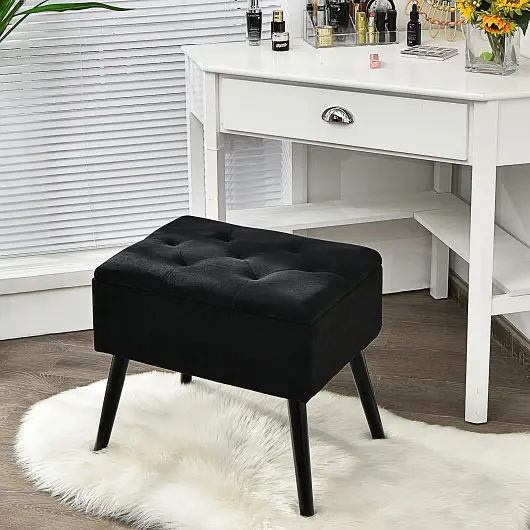 Costway Velvet Storage Ottoman Solid Wood Legs Living Room Bedroom, JV10017