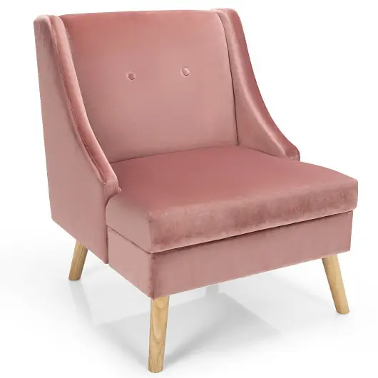 Costway Velvet Wing Back Accent Chair Elastomer Wood Legs and Padded Seat Living Room, Grooved Pink, HV10029PK