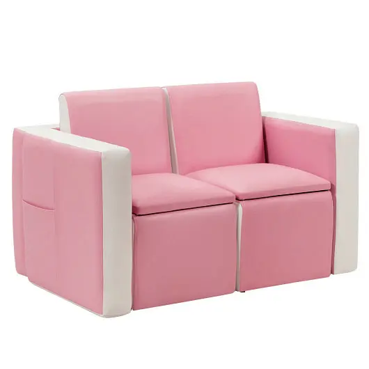 Costway Versatile Kids Sofa Table Chair Set, Pink, HW58620PI