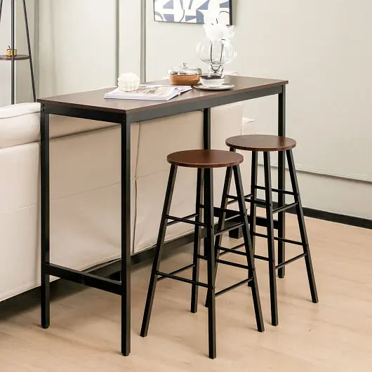 Costway Wear-Resistant 3 Piece Pub Table and Stools Kitchen Dining Set, Walnut, JV10134CF
