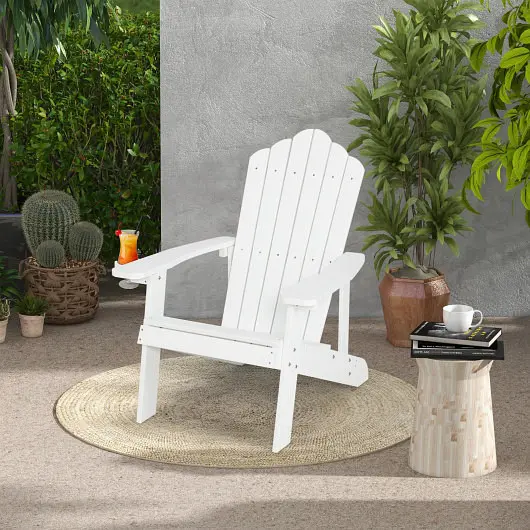 Costway Weather Resistant HIPS Outdoor Adirondack Chair Cup Holder, Snow White, NP10983WH