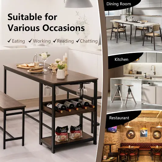 Costway Weather-Resistant 3 Pieces Dining Table Set 4 Wine Rack, Bronze, KC54509GR