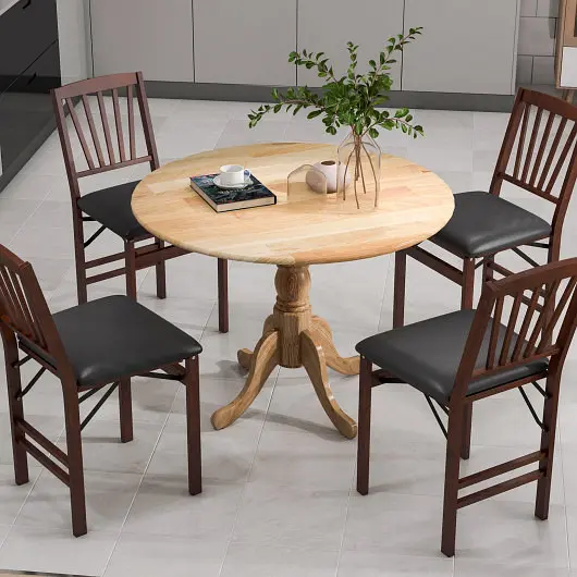 Costway Wooden Dining Table Round Tabletop and Curved Trestle Legs, Unfinished, KC55732NA