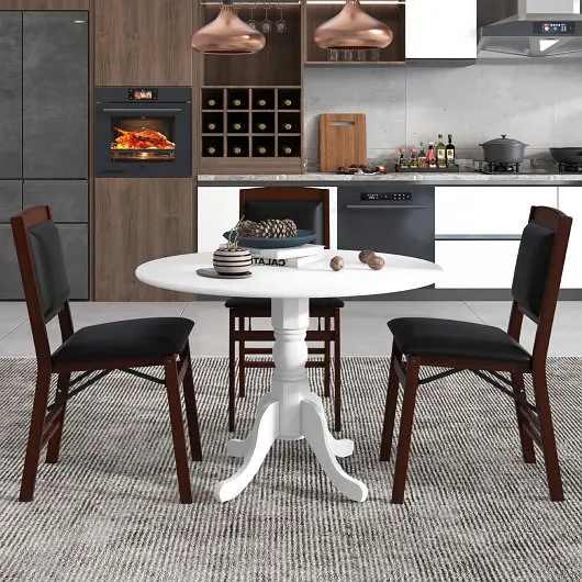 Costway Wooden Dining Table Round Tabletop and Curved Trestle Legs, White, KC55732CF