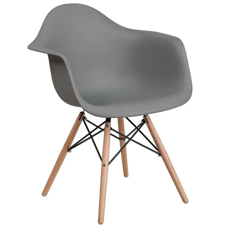 Flash Adaptable Furniture Alonza Series Moss Gray Plastic Chair Wooden Legs, FH-132-DPP-GY-GG Flash Furniture