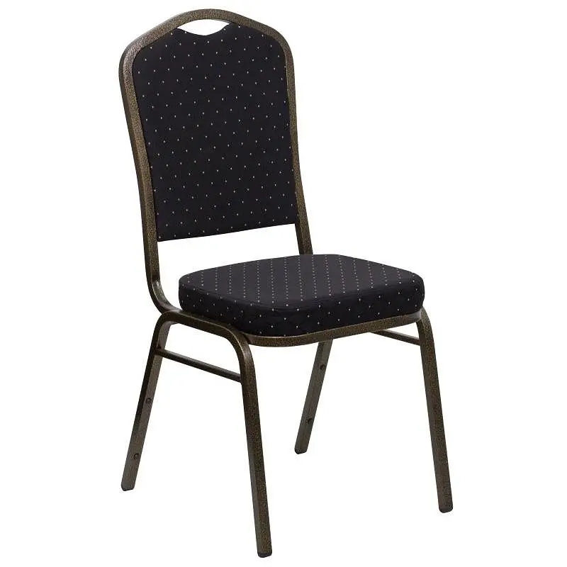 Flash Adaptable Furniture HERCULES Series Crown Back Stacking Banquet Chair Matte Black Patterned Fabric - Gold Vein Frame...