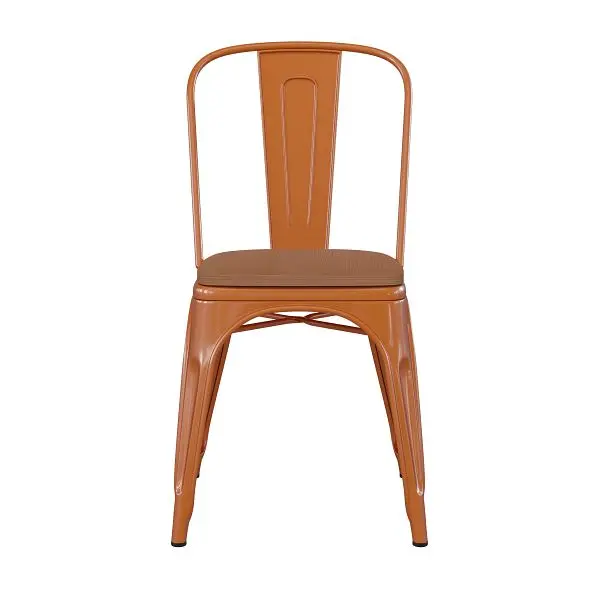 Flash Adjustable Furniture Perry Commercial Grade Orange Metal Indoor-Outdoor Stackable Chair Teak Poly Resin Wood Seat, C...