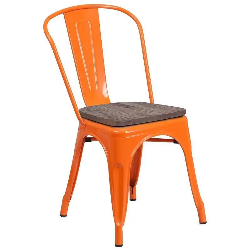 Flash ANSI-Rated Furniture Perry Orange Metal Stackable Chair Wood Seat, CH-31230-OR-WD-GG Flash Furniture