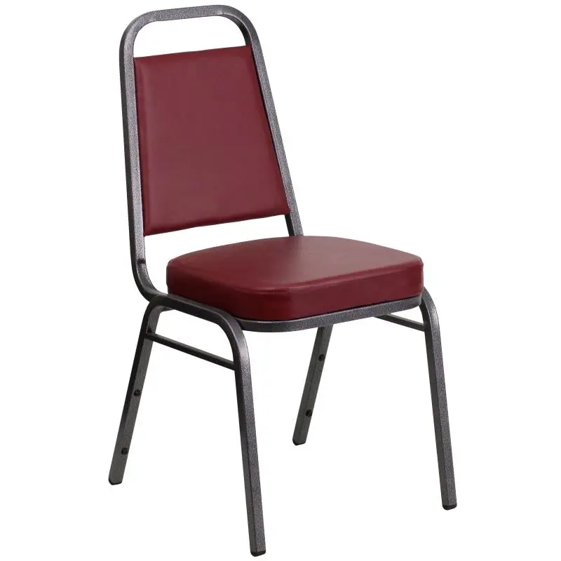 Flash Certified-Safe Furniture HERCULES Series Trapezoidal Back Stacking Banquet Chair Burgundy Vinyl - Silver Vein Frame,...