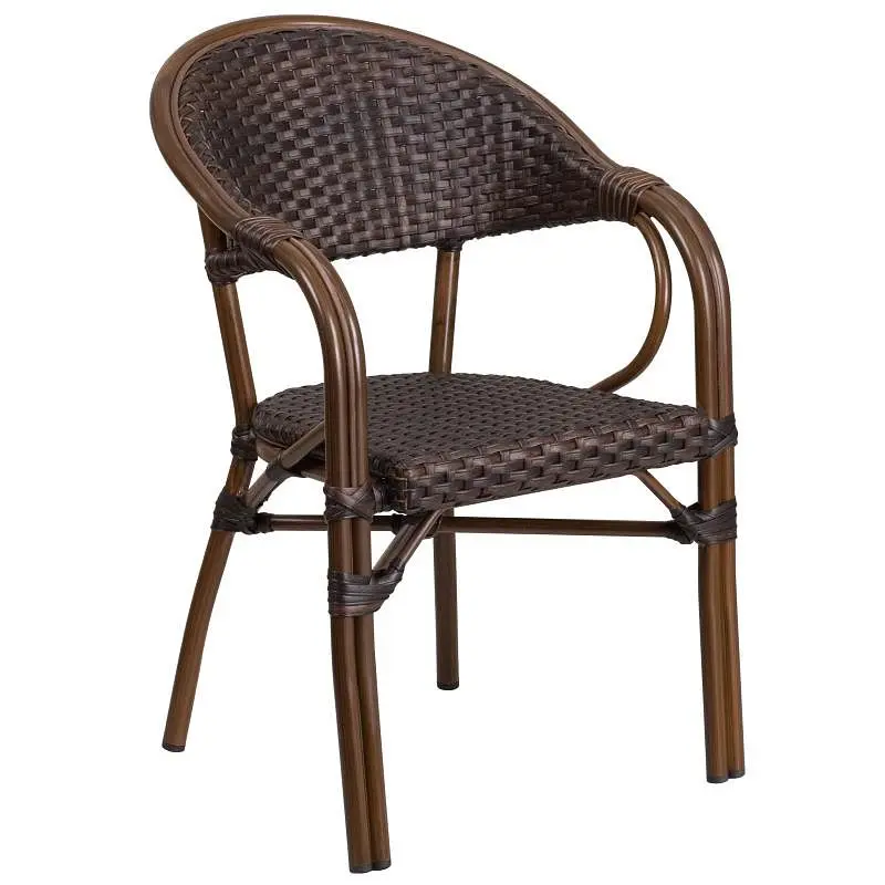 Flash Certified-Safe Furniture Milano Series Dark Brown Rattan Restaurant Patio Chair Red Bamboo-Aluminum Frame, SDA-AD642...