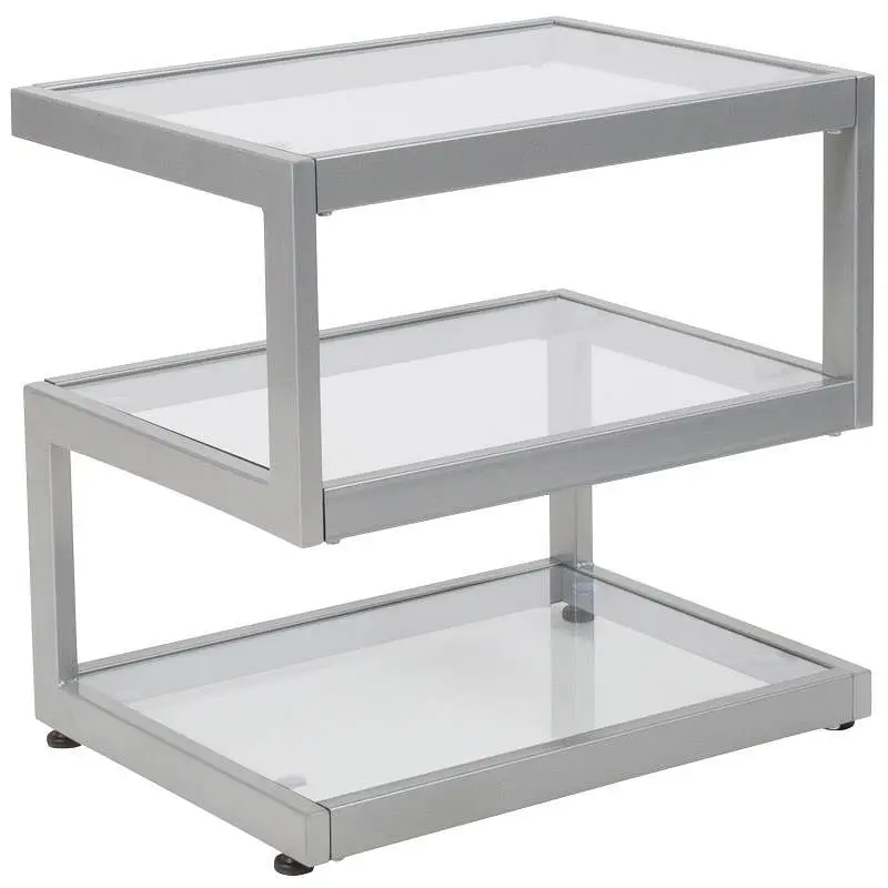 Flash Classic Furniture Ashmont Gatherion Glass End Table Contemporary Steel Design, NAN-JH-1736-GG Flash Furniture