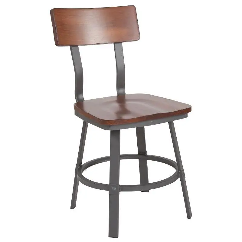 Flash Classic Furniture Flint Series Rustic Walnut Restaurant Chair Wood Seat and Back and Charcoal Powder Coat Frame, XU-...