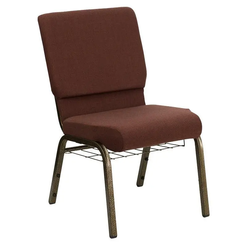 Flash Commercial-Grade Furniture HERCULES Series 18.5''W Church Chair Tan Fabric Cup Book Rack - Gold Vein Frame...