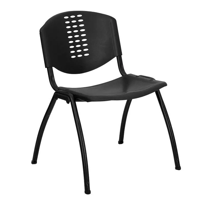 Flash Commercial-Grade Furniture HERCULES Series 880 lb. Pipe Capacity Black Plastic Stack Chair Oval Cutout Back and Blac...