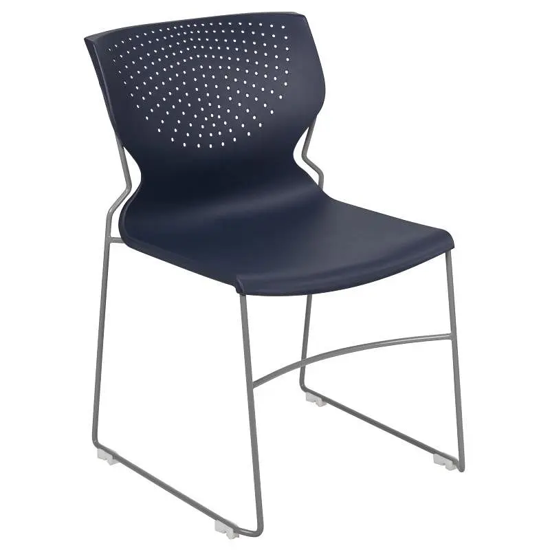 Flash Compact Furniture HERCULES Series 661 lb. Capacity Navy Full Back Stack Chair Gray Powder Coated Frame, RUT-438-NY-G...