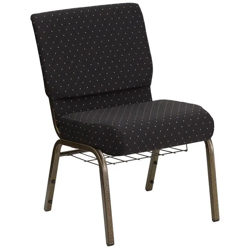 Flash Contemporary Furniture HERCULES Series 21''W Church Chair Black Dot Patterned Fabric Cup Book Rack - Gold ...