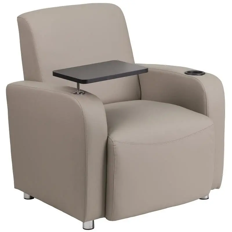 Flash Corrosion-Resistant Furniture George Gray LeatherSoft Guest Chair Tablet Arm, Chrome Legs and Cup Holder, BT-8217-GV...