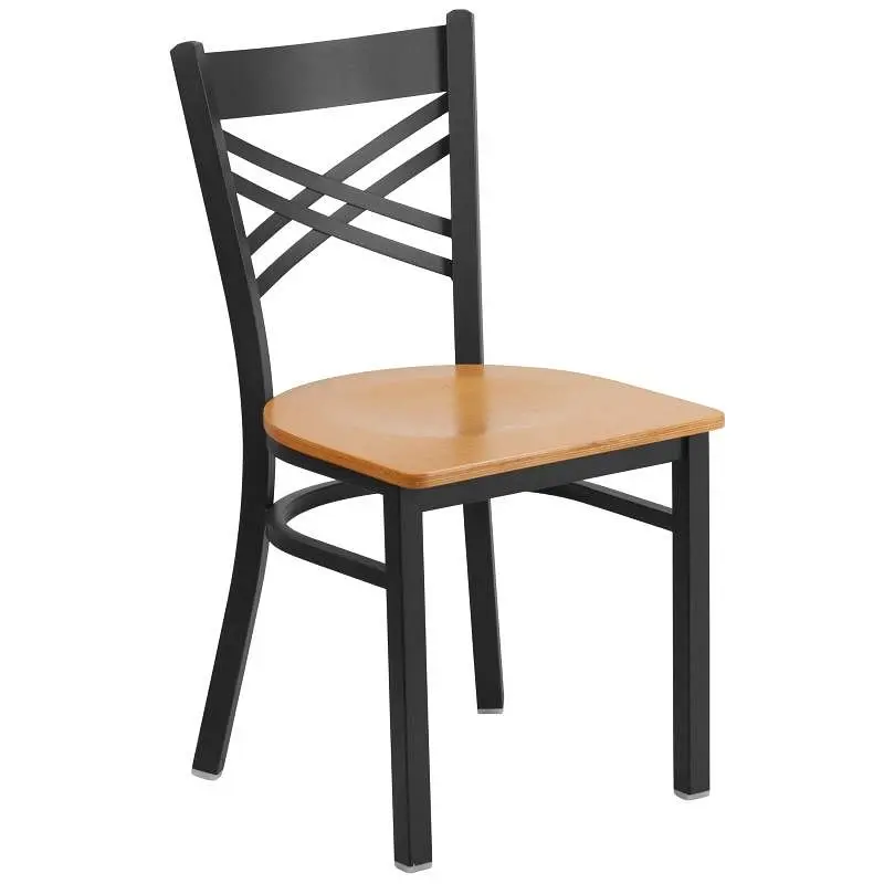 Flash Corrosion-Resistant Furniture HERCULES Series Black ''X'' Back Metal Restaurant Chair - Natural ...