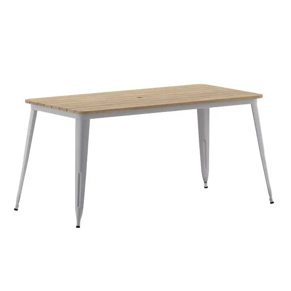 Flash CSA-Approved Furniture Declan Commercial Indoor/Outdoor Dining Table Umbrella Hole, 30" x 60" All Weather ...