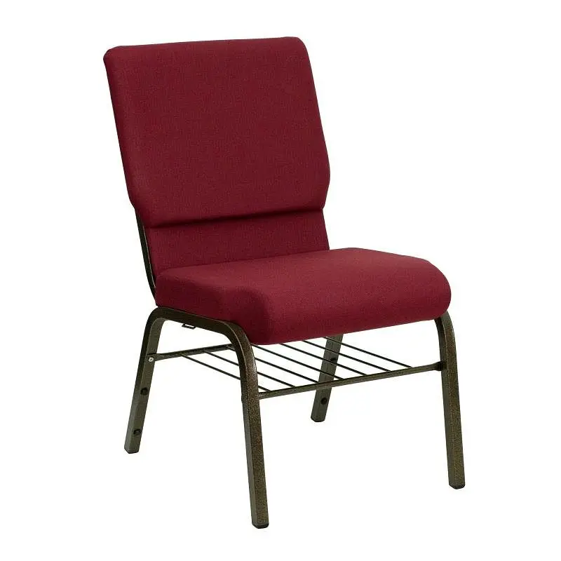 Flash Custom Furniture HERCULES Series 18.5''W Church Chair Burgundy Fabric Book Rack - Gold Vein Frame, XU-CH-6...