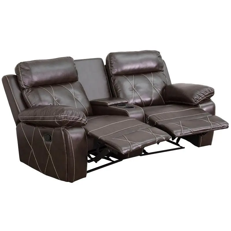 Flash Custom Furniture Reel Ease Series 2-Seat Reclining Espresso LeatherSoft Theater Seating Unit Curved Cup Holders, BT-...