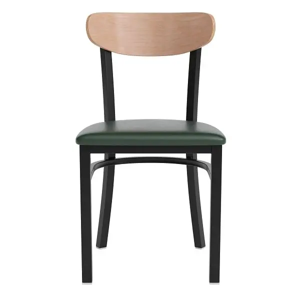 Flash Custom Furniture Wright Commercial Dining Chair, 500 lb. Capacity Black Steel Frame, Natural Birch Boomerang Back, G...