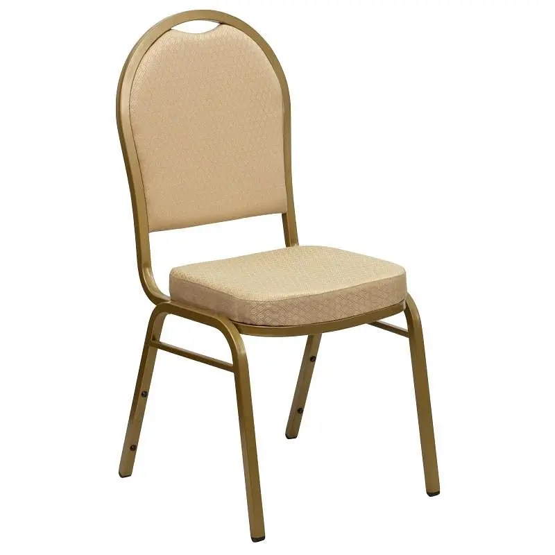 Flash Deluxe Furniture HERCULES Series Dome Back Stacking Banquet Chair Beige Patterned Fabric - Gold Frame, FD-C03-ALLGOL...