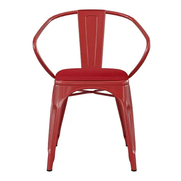 Flash Dependable Furniture Luna Commercial Grade Fire Red Metal Indoor-Outdoor Chair Arms Red Poly Resin Wood Seat, CH-312...