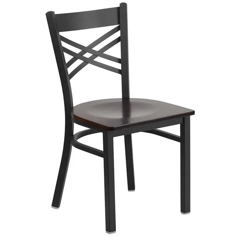 Flash Distinctive Furniture HERCULES Series Midnight Black ''X'' Back Metal Restaurant Chair - Walnut ...
