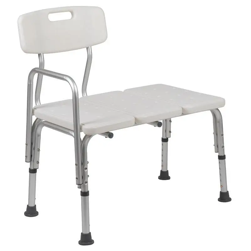 Flash Durable Furniture HERCULES Series 300 Lb. Pipe Capacity Adjustable White Bath and Shower Transfer Bench Back and Sid...