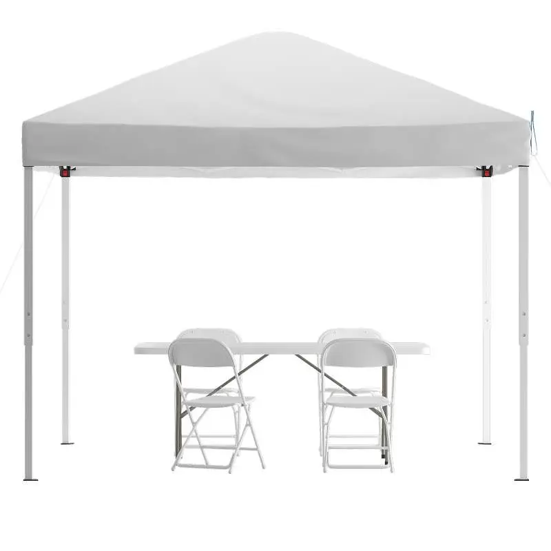 Flash Durable Furniture Otis Travel-friendly Tailgate/Event Tent Set - 10'x10' Pure White Pop Up Canopy Tent, Se...