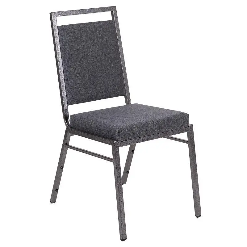 Flash Eco-Friendly Furniture HERCULES Series Square Back Stacking Banquet Chair Dark Gray Fabric Silvervein Frame, FD-LUX-...